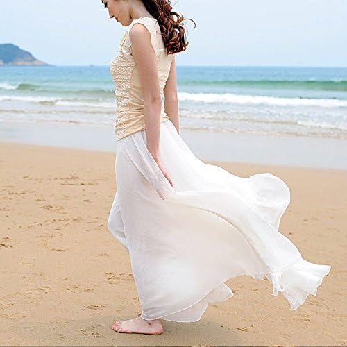 Chiffon Long Dresses, Summer Women Long Skirts Bohemian Shinning Casual Beach Dress (White)