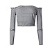 Famulily Women's Off Shoulder Sexy Striped Frill Long Sleeve Crop Top Tee Shirt (Small, Black)
