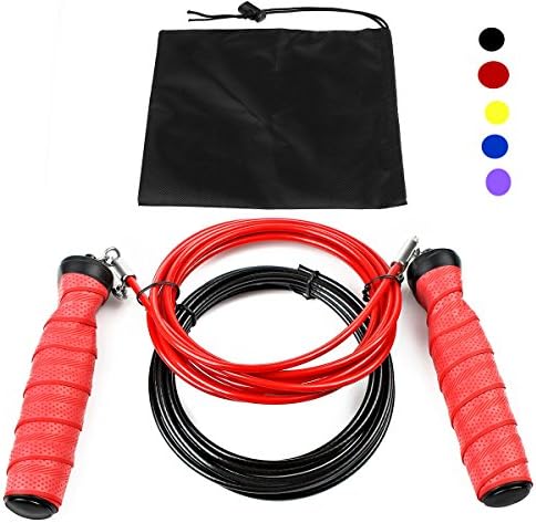 Aodo Speed Jump Rope - Skipping Rope-Adjustable Cable, Rapid Ball Bearings &amp; Anti-Slip Handles - Fast Weight Loss &amp; for Exercise, Cardio, Crossfit  (red)