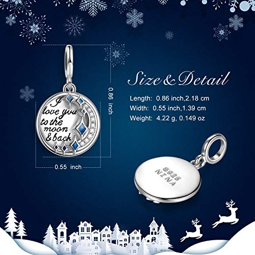 NinaQueen I Love You to the Moon and Back 925 Sterling Silver Dangle Charms for PandÃ¶ra Bracelets Necklace 3D Vivid Pendant Charm, Birthday Anniversary Pendant Valentines Day for Girls