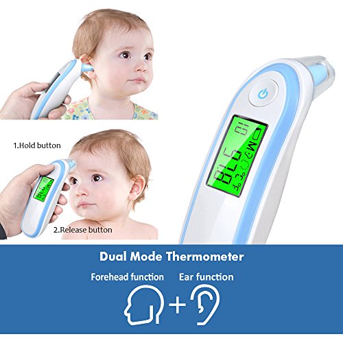 Elera Digital No Touch Infrared Forehead and Ear Thermometer Monitor With Probe Clinical Thermometer Gun for Fever for Infant Baby Kid Adult (Blue)