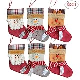 Chanivy Mini 7.7" Christmas Stockings for Decoration, Santa Snowman and Elk Decorations Gift/Treat Bags for Kids,6 PCS