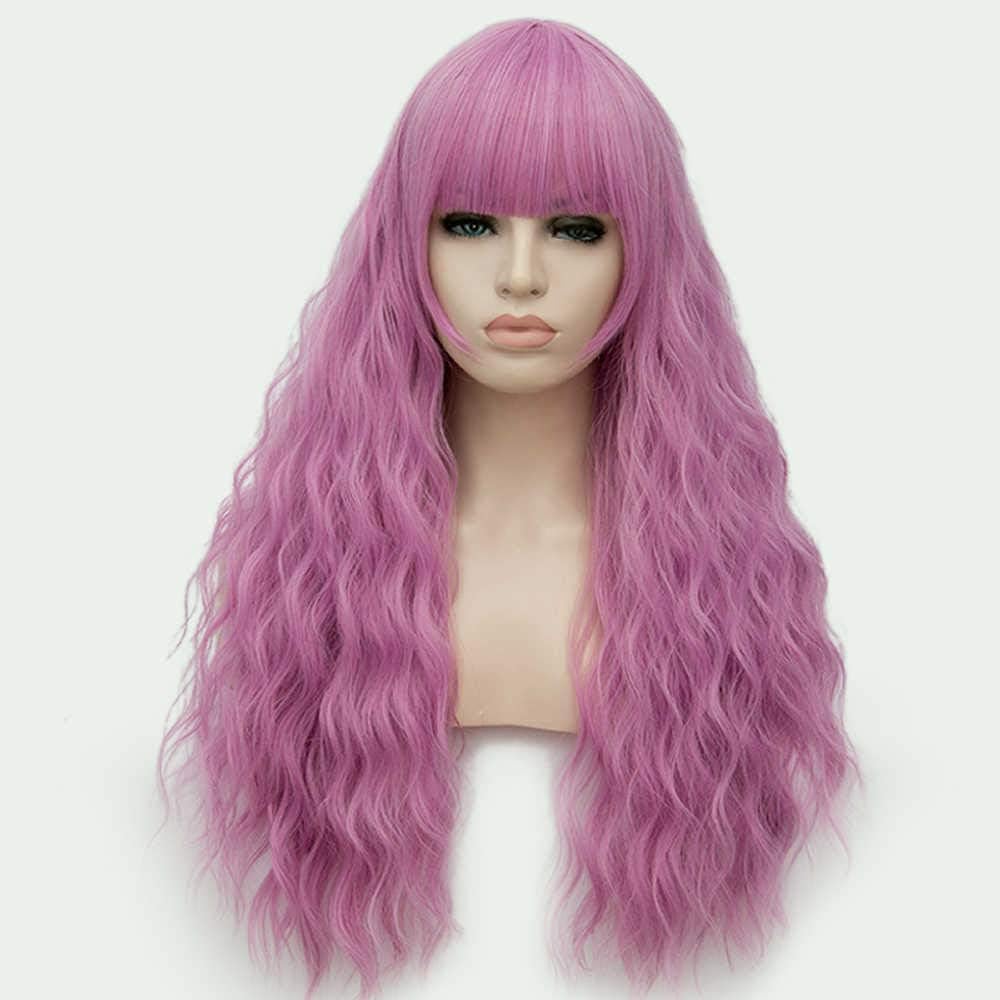 Women's Fashion Neat Bangs Blonde Long Curly Synthetic Wig Natural Silky Christmas Party Cosplay Wig 27 Inches with Free Wig Cap - Image 4