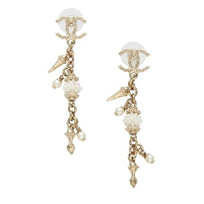 Pre-Owned CHANEL Gold Dangle Earrings with Faux Kenya Ubuy