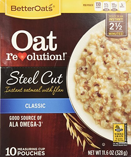 Better Oats Oat Revolution Steel Cut Instant Oatmeal with Flax Classic 10 Pouches 11.6 Oz.