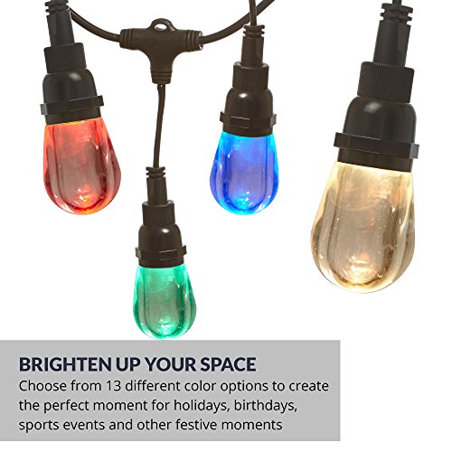 Newhouse Lighting RGBWSTRING18 Outdoor LED Color Changing RGB String Lights with Warm and Cool White Light with Weatherproof Technology, Heavy Duty 36-Foot Cord with 18 Hanging Sockets and Remote