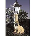Bits and Pieces-Solar Light Fawn Pug-Solar Powered Garden Lantern - Resin Dog Sculpture With LED Light