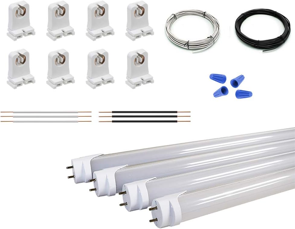 ORILIS - 4 Light Fluorescent to LED Retrofit Conversion Upgrade Kit - (8) Non Shunted Lamp Holders, (4) Single Ended 4 Ft. 5000K LED T8 Tubes - DLC/UL Listed