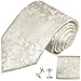 Paul Malone Silk Necktie with matching Pocket Square and Cufflinks Ivory Floral
