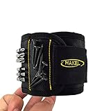 Magnetic Wristband 5 Super Strong Magnets for Holding Nails, Screws, Drill Bits, Bolts and Other Small Tools - Best Tool Gift for Father's Day, Men, DIY Handyman (Black)