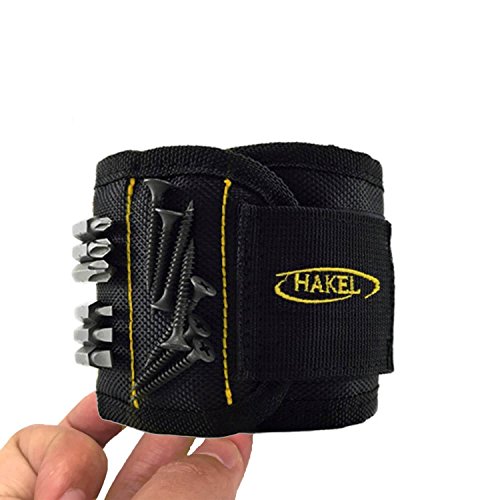 Magnetic Wristband Super Strong Magnets for Holding Nails, Screws, Drill Bits, Bolts and Other Small Tools - Best Tool Gift for Father's Day, Men, DIY Handyman (Black)
