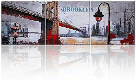 Asmork Modern Art Oil Paintings - Home Canvas Wall Art - Landscape Oil Painting - Golden Bridge Canvas Prints- Home Decor Hand-Painted Artwork - Best Buy Gift - Ready to Hang (Brooklyn)