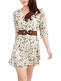 Allegra K Women Layered 3/4 Sleeve Casual Floral Short Dresses