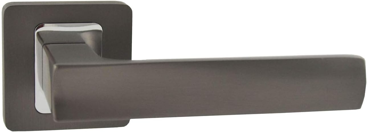 Square Door Lever, Door Handle Set, Satin Black &Chrome Finished (Handles Without Escutcheon)
