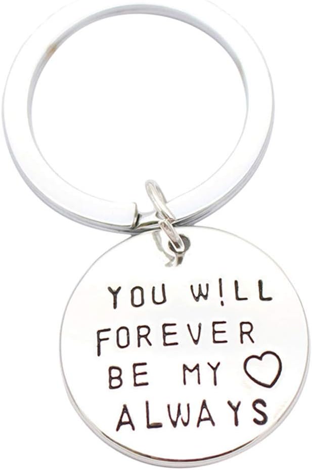 Jixing Silver Plated You Will Forever Be My Always Pendant Keychain Valentine's Day Dog Tag Pendant Keyring Jewellery for Women/Girls/Men