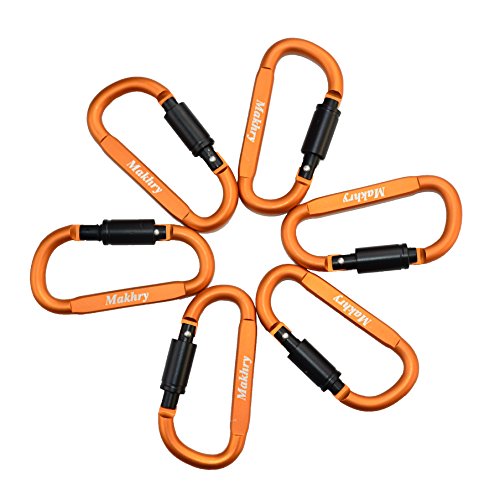 image for Makhry 6PCS Aluminum D-Ring Locking Carabiner Clip Spring Snap Hook Ca
