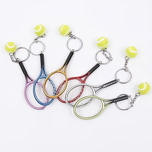 RAYNAG Set of 6 Creative Tennis Racket Keychain Key Rings Metal Tennis Ball Split Ring