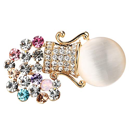 XLiang Romantic Women Jewelry Brooch Gold Plated Colorful Rhinestone Opal Vase Flower Breastpin Corsage Shawl Lapel Hijab pins - Thumbnail 3