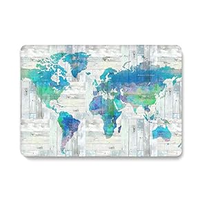 Image of MacBook Pro 15 Inch Case 2016 2017 2018 Release, Funut Rubber Coated Glossy Plastic Hard Case Shell Fashion Style for Mac 2016 2017 2018 Release Pro 15 with Touch Bar A1707 A1990, Wooden Map