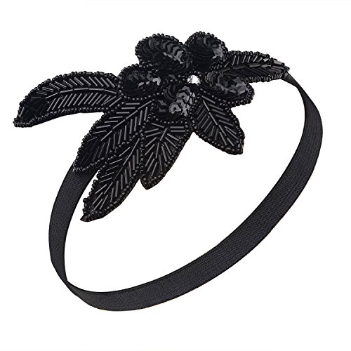 BABEYOND Women's Applique Headband 1920 Headpiece Flapper Headpiece 1920s Gatsby Headbands Flapper Headband Black