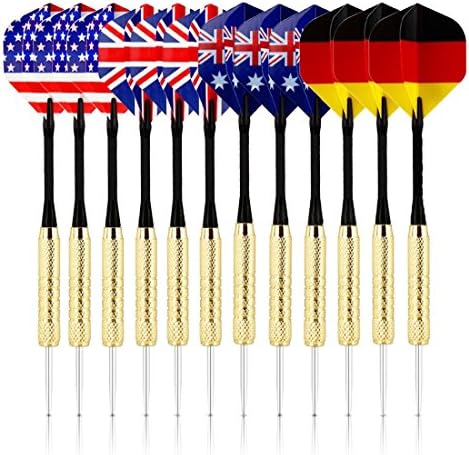BRITENWAY Set of 12 Tip Darts Premium Quality Darts for Dartboard Game with 4 Styles of National Flag Flights – Stainless Steel Needle Tip – Bonus 3 PVC Replacement Rods & Storage Case Included