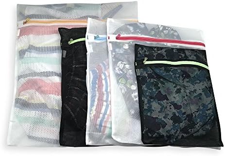 PAIRFORMANCE Luxury Multi Purpose Mesh Laundry Vacation Bags Set of 5 Multi Color Zipper, Black/White-1 ExtraLarge,3 Large,1 Medium, Shoes,Underwear,Hosiery,Stockings,Traveling, Bras, Bathtub Toy Bag,