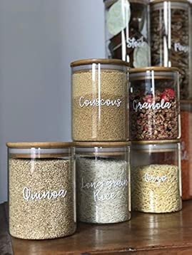 Bamboo Glass Storage Jars Pantry Organisation Containers Pantry
