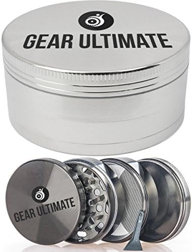 Gear Ultimate Herb Grinder, Large 2.5 Inch 4 Piece Anodized Aluminum with Pollen Catcher and Scraper, Best Herb Crusher for Tobacco, Weed, Tea, Herbs and Spices