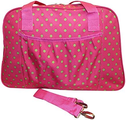 Designer Print Weekender Travel Tote w/ Padded Computer Sleeve (Hot Pink w/Lime Dots)