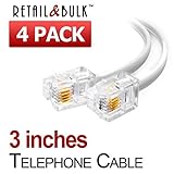 (4 Pack) 3 Inch Short Telephone Cable Rj11 Male to Male 3