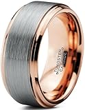 Charming Jewelers Tungsten Wedding Band Ring 10mm Men Women Comfort Fit 18k Yellow Rose Gold Black Grey Step Bevel Edge Brushed Polished