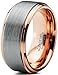 Tungsten Wedding Band Ring 10mm for Men Women Comfort Fit Grey 18K Rose Gold Plated Beveled Edge Brushed Polished