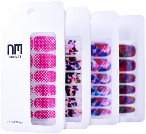 Nomuri Nail Wraps VIBRONTE 4 SET! Easy Application, Long-Lasting, Phthalate Free, Color Lacquer Fingernail Nail Polish Strips and Art for Beauty, Fashion, Makeup and Nails Manicure (4, Vibronte 4 Set)