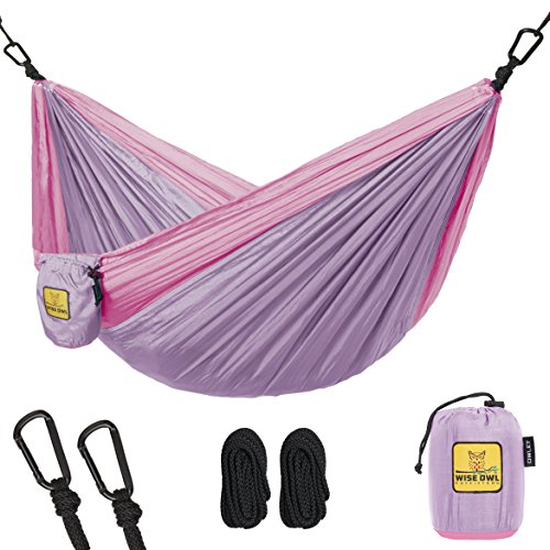 Kids Hammock for Camping - Wise Owl Outfitters Owlet Kid & Gear Sling Hammocks - Best Quality For The Outdoors Backpacking Travel or Fun! Portable Lightweight Parachute Nylon Hammock Lavender & Pink