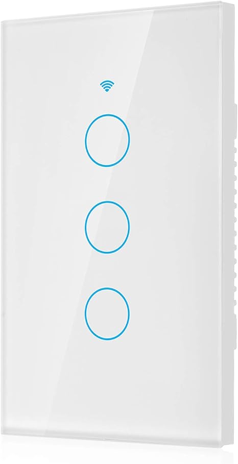 Yinhing Wi Fi Wandschalter Smart Switch Sprachsteuerungsschalter WiFi Touchscreen Schalter Single Circle for Home fr Alexa fr Google 3 Wege Wechselstrom 90 250 V Wei