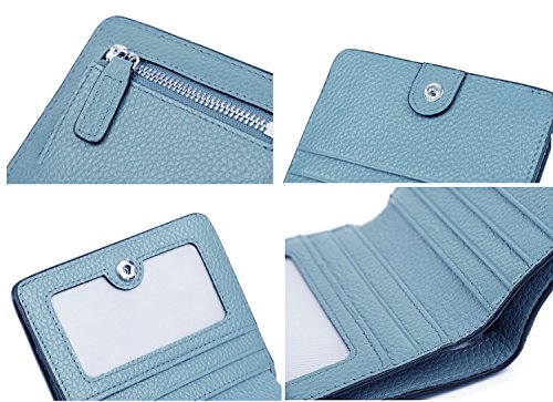 BIG SALE-AINIMOER Women's RFID Blocking Leather Small Compact Bifold Pocket Wallet Ladies Mini Purse with id Window (Gray Blue)