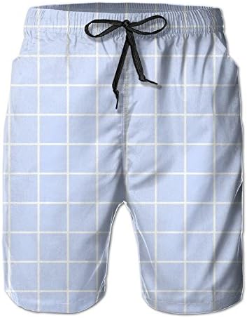Vdha Summer Mens Board Short Blue Plaid Pattern Elastic Waist With Pockets Swimwear Casual Shorts Boys Beach Boardshort M