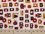 Camera Cameras on White Novelty Photography Cotton Fabric Print by the Yard (ACY-12964-14)