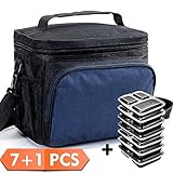 Lunch Box Bag Insulated Lunch Bag Set+7 Pack 3 Compartment Meal Prep Containers