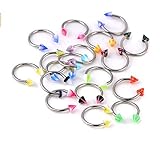 PiercingJ 20pcs 16G Nose Lip Nipple Piercing Captive Hoop Horseshoe Stainless Steel Barbell UV Ball Spike Mixed Piercing Gauge Jewelery Assorted Colors-3/8