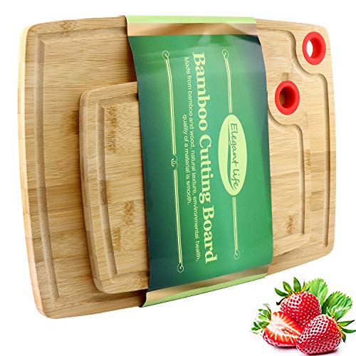 Bamboo Cutting Board, Elegant Life Cutting Board with Juice Groove (2-Piece Set) - Best Kitchen Chopping Board for Meat (Butcher Block) Cheese and Vegetable