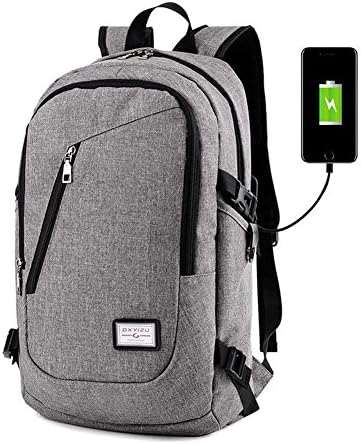 Laptop Backpack, Business Water Resistant Polyester Laptop Backpack with USB Charging Port Fits Under 17-Inch Laptop and Notebook (Grey)