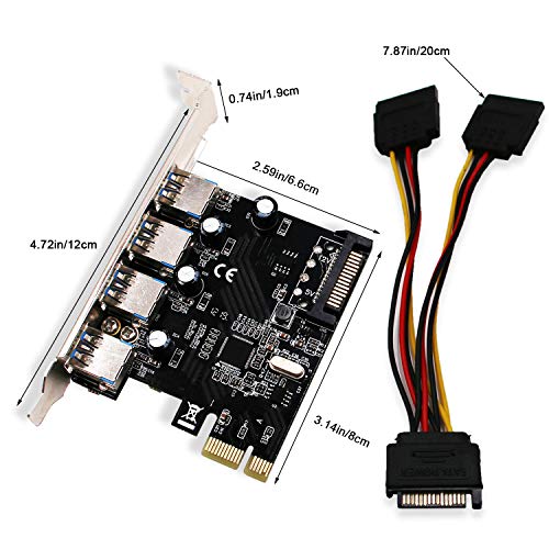 LTERIVER PCI Express 4 Ports Superspeed USB 3.0 Card Adapter for Windows Server,XP,Vista,7,8.0,8.1,10(32/64bit) System-with Y SATA Power Cable(PCE-U3P4)