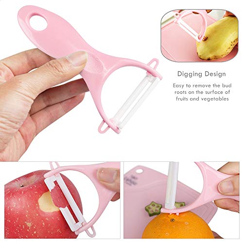 Lehoo Castle Ceramic Knife, Ceramic Scissors Baby Food, Fruit Peeler and Cutting Board 4 pcs Kitchen Set, Stainless Baby Scissors with Cover, Portable Safety Food Cutter (Pink) - Thumbnail 5