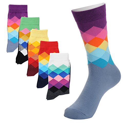 Deer Mum Men's Fashionable Colorful Soft Cotton Socks (5 Pack) (set1)