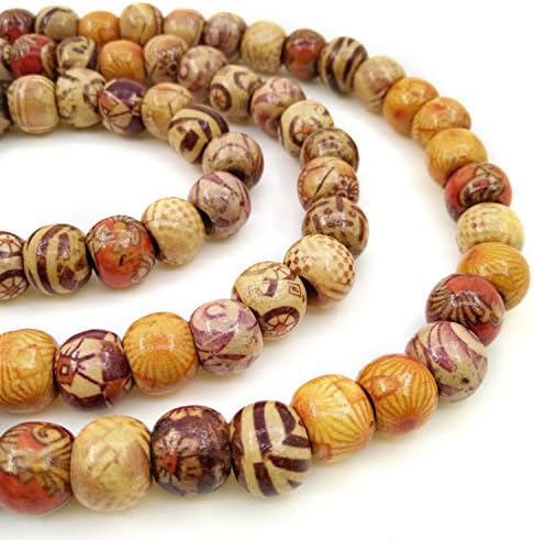 Diomate 200pcs 9 x 10mm Painted Wooden Beads Loose Drum Beads for Jewelry Making Craft Hair DIY ,Free 30m Twine