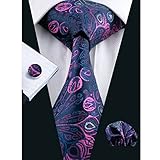 Hi-Tie Men Classic Purple Tie Handkerchief Necktie Pocket Square and Cufflinks Tie Set