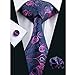 Hi-Tie Men Classic Purple Tie Handkerchief Necktie Pocket Square and Cufflinks Tie Set