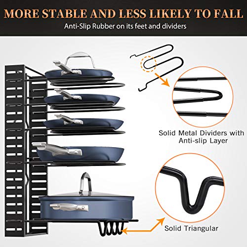 Pot Rack Organizers, G-TING 8+ Pan Rack Pot Lid Holders, Adjustable Heavy duty Pots & Pans Organizer for Kitchen Countertop and Cabinet, Pots and Pans Lid Organizer With 3 DIY Methods(Newest Upgrade)
