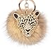 Giftale Leopard with Natural Fox Fur Pom Pom Keychain for Women Ball Bag Charm